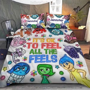 Disney Pixar Inside Out Bedding Set, Inside Out 2 Bed Set, It&#39;s Okay To Feel All The Feels Duvet Cover, Inside Out Movie Home Decor