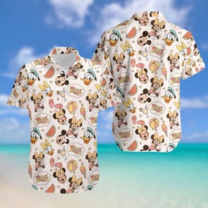 Camisa hawaiana de Mickey y sus amigos, camisa con botones de Disney Mouse, camisa con botones de dibujos animados, camisa de Donald Beach, camisa de Magic Kingdom