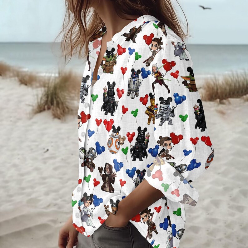Star Wars Characters Blouse Shirt, Grogu Chewbacca Women Shirt, Star Wars Disney Men Shirt