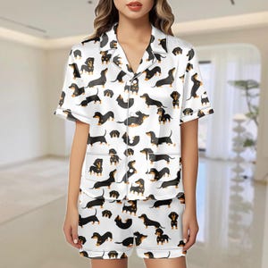 Dachshund Satin Pajamas Set, Dog Mom Silk Pajamas, Pets Lover Gift, Wiener Dog Women Pajamas, Bridesmaid Pajamas, Gift For Her