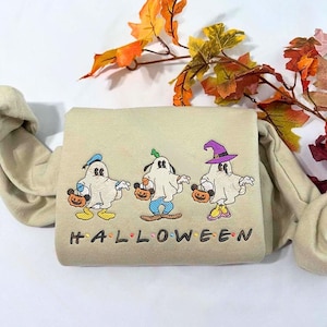 Sweat brodé Halloween Mickey et ses amis, sweat à capuche ras du cou citrouille fantôme mignon, sweat à capuche automne, chemise Disneyland, cadeau des fêtes
