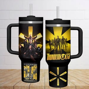 Vaso de 40 oz de la película Thunderbolts, vaso de Marvel, Yelena Belova, fan de la película Bucky Barnes, vaso de acero inoxidable de Los Vengadores