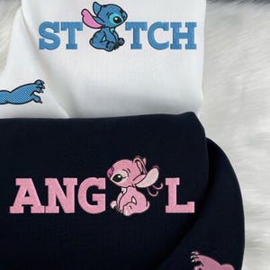 Embroidered Stitch/Angel Sweatshirt, Embroidered Couple Sweatshirt, Anniversary Embroidered Sweatshirt, Embroidered Hoodie,Couples Gift