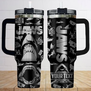 Jaws Engraved Tumbler, Shark Lover Laser Tumbler, Whale Shark 40oz Tumbler, Ocean Scene Tumbler Cup, Shark Gift For Her