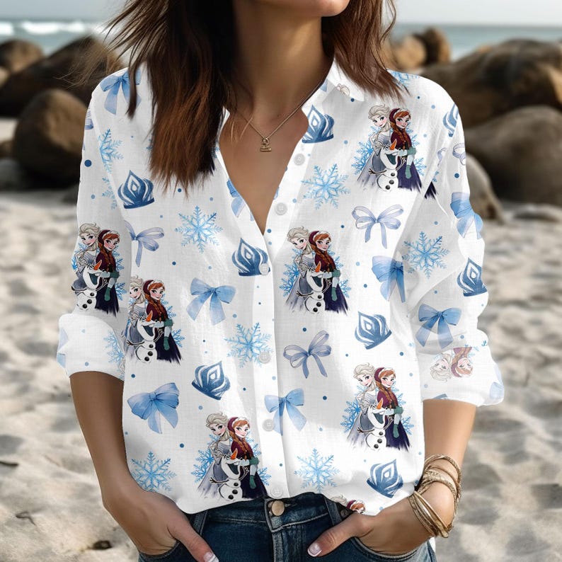 Frozen Elsa Anna Princess Blouse Shirt, Disney Frozen Princess Women Shirt, Elsa Coquette Bow Long Sleeve Shirt, Gift For Her