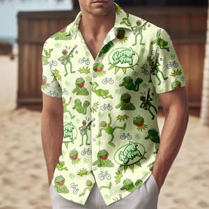 Muppet Show Hawajska koszula, Animal Muppet Button Shirt, Kermit Żaba koszula męska, Disney Vacation Shirt, Prezent dla niego