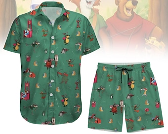 Disney Robin Hood Hawaiian Shirt, Little John OoDe-Lally Button Up Shirt, Disney Short Men, Animal Kingdom Trip Shirt