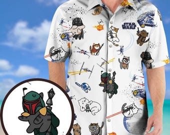 Camisa hawaiana de gatos de Star Wars, camisa con botones de personajes de Star Wars, camisa de verano de Darth Vader, camisa tropical de Star Wars, camisa con botones