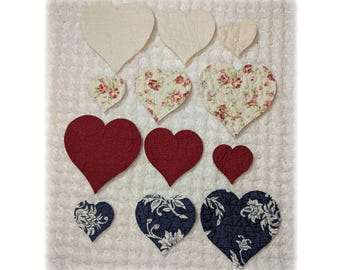 Vintage Cutter Quilt Quilted Hearts Applique: Die Cuts, Slow Stitch, Junk Journal Supply