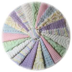 Vintage Chenille Bedspread Quilt Charm Square Kit, Pastel Stripe, 21 Chenille 6 in Blocks, Baby DIY Quilt, Morgan Jones, Pillow Free US Ship