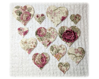 Vintage Cutter Quilt Heart Old World Roses Applique Die Cuts, Cut Outs, Quilt Applique, Reversible, Junk Journal, Snippet Roll, Free US Ship