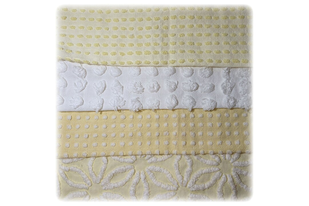 Vintage Chenille Bedspread Fat Quarters Lot, Quilt Square Fabric 18x12