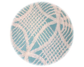 Vintage Wedding Ring Chenille Fabric, Aqua Blue Quilt, Fat Quarter (18x24)
