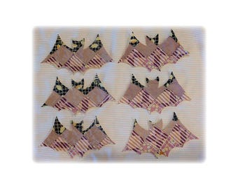 Vintage Feedsack Quilt Quilted Halloween Bats Appliques: Die Cuts, Cut Outs