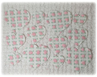 Vintage Rosebud Chenille Bedspread Heart 12 Appliques Die Cuts, Morgan Jones Pink Rosebud Heart Die Cut Applique, Junk Journal, Snippet Roll