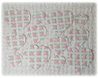 Vintage Chenille Rosebud Cutter Quilt Heart Appliques: 12 Die Cuts, Slow Stitch. Morgan Jones