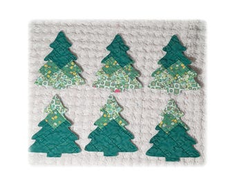 Vintage Pine Tree Fabric Appliques, Quilt Cut Outs, Junk Journal Supply
