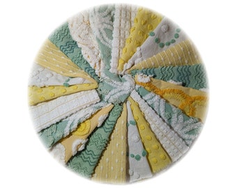 Vintage Chenille Bedspread Quilt Charm Square Kit, Yellow Green, 21 Chenille 6 in Blocks, Baby DIY Quilt, Bates, Cabin, Pillow Free US Ship