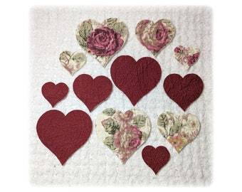 Vintage Cutter Quilt Heart Old World Roses Applique Die Cuts, Cut Outs, Quilt Applique, Reversible, Junk Journal, Snippet Roll, Free US Ship