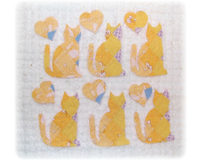 Vintage Cutter Quilt Kitties Cat Die Cut Applique, Feed Sack Quilt, 6