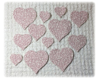 Vintage Cutter Quilt Heart Roses Applique Die Cuts, Cut Outs, Quilt Appliques, Ditsy Mauve Pink, Junk Journal, Snippet Roll, Free US Ship