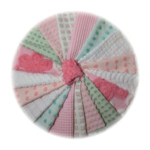 Vintage Rare Chenille Bedspread Quilt Charm Squares Kit, Baby Pink Creams Whites, 6 in sqs, Quilted Pillow, Baby Quilt, Free US Ship
