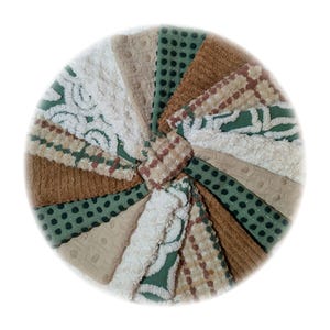Vintage Chenille Bedspread Quilt Charm Square Kit, Fall Harvest, 24 Chenille 6 in square, Pillow, Green Brown Tan Quilt Squares Free US Ship