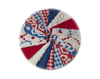 Vintage Chenille Bedspread Quilt Kit: Patriotic Red White Blue Fabric Squares