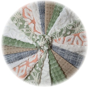 21 Vintage Chenille Bedspread Quilt Charm Squares Kit, DIY Kit, 21 Chenille Charm Squares, 6 inches Square Blocks, Free US Ship