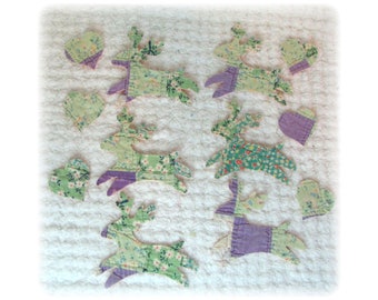 Vintage FeedSack Quilt Bedspread Appliques, Reindeer Fawn Deer Quilt Die Cut, Cut Out, Junk Journal, Snippet Roll, Slow Stitch, Free US Ship