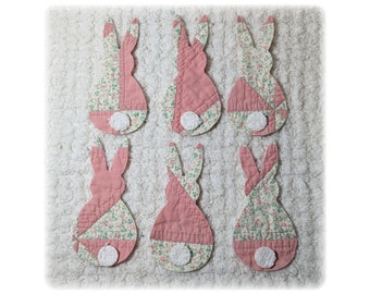 Vintage Cutter Quilt Easter Bunny Peep Rabbit Die Cut Applique, Feed Sack Quilt, Quilt Applique, 6 Quilt Die Cut, Bunny Banner, Free US Ship