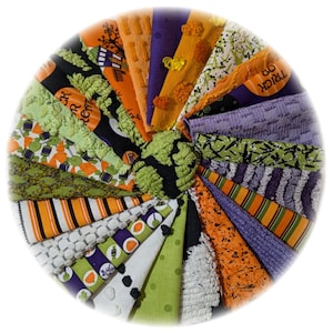 Vintage Chenille Bedspread Fabric, Moda Chic or Treat Charm Squares, 69 5 in Square Kit, Happy Halloween, Rag Quilt, Quilt Kit, Free US Ship
