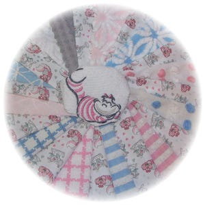 Vintage Chenille Bedspread Wonderland Quilt Charm Square Block Kits, 24 Chenille Squares, 24 Alice Rabbit Blocks, Embroidery, Free US Ship