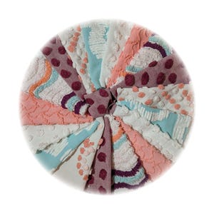 Vintage Chenille Bedspread Fabric Quilt Charm Squares Kit, 21 Blocks 6 inch, Teal, Peach, Maroon, Mid Century Modern, LTD ED Free US Ship