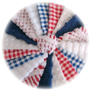 Vintage Chenille Bedspread Quilt Charm Square Kit, Red White and Blue, 18 Chenille 6 in squares, Star Spangled Baby Quilt, Free US Ship