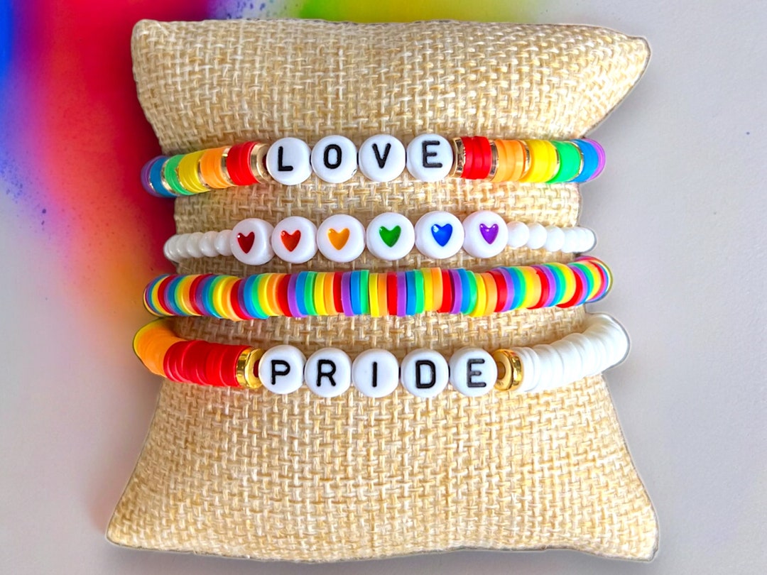 Pride LGBTQ+ Rainbow Beaded Bracelet Stack - Love is Love Gay Pride ...
