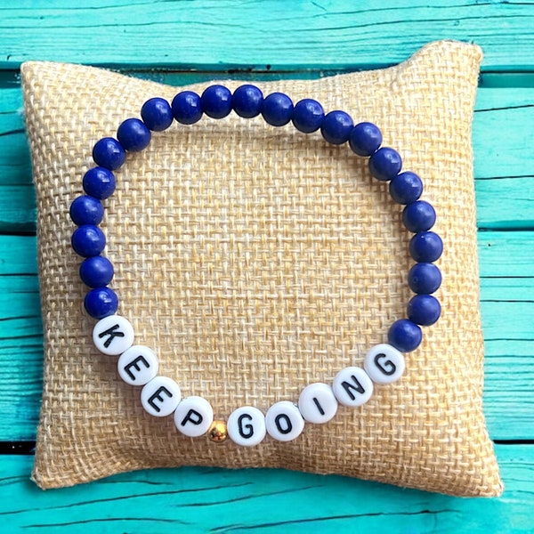 Mental Health “Keep Going” Custom Awareness Handcrafted Beaded Stretch Bracelet - Support Gift Gift For Her Gift For Him Depression Anxiety