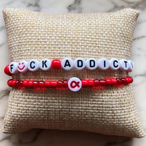 Addiction Awareness Handcrafted Custom Red Beaded Bracelet - Drug Abuse Awareness Recovery Support Gift Red Ribbon Substance Abuse Awareness image 2