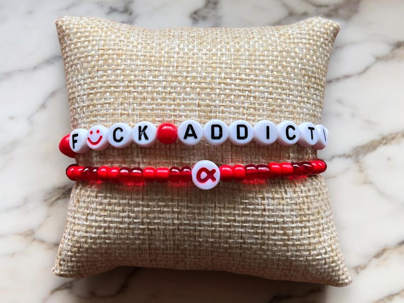 Addiction Awareness Handcrafted Custom Red Beaded Bracelet - Drug Abuse Awareness Recovery Support Gift Red Ribbon Substance Abuse Awareness image 2