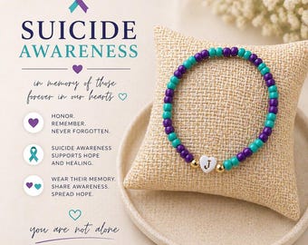 Braccialetto per la sensibilizzazione alla prevenzione del suicidio / Braccialetto commemorativo con iniziale e cuore / Regalo in memoria / Gioielli a sostegno della salute mentale