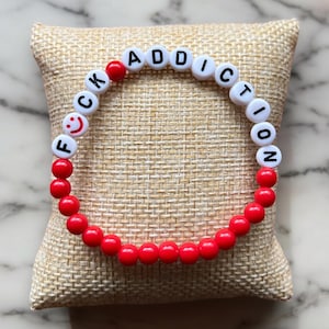Addiction Awareness Handcrafted Custom Red Beaded Bracelet - Drug Abuse Awareness Recovery Support Gift Red Ribbon Substance Abuse Awareness Fck Addiction