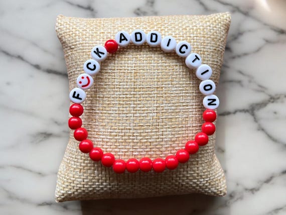Addiction Awareness Handcrafted Custom Red Beaded Bracelet - Drug Abuse Awareness Recovery Support Gift Red Ribbon Substance Abuse Awareness