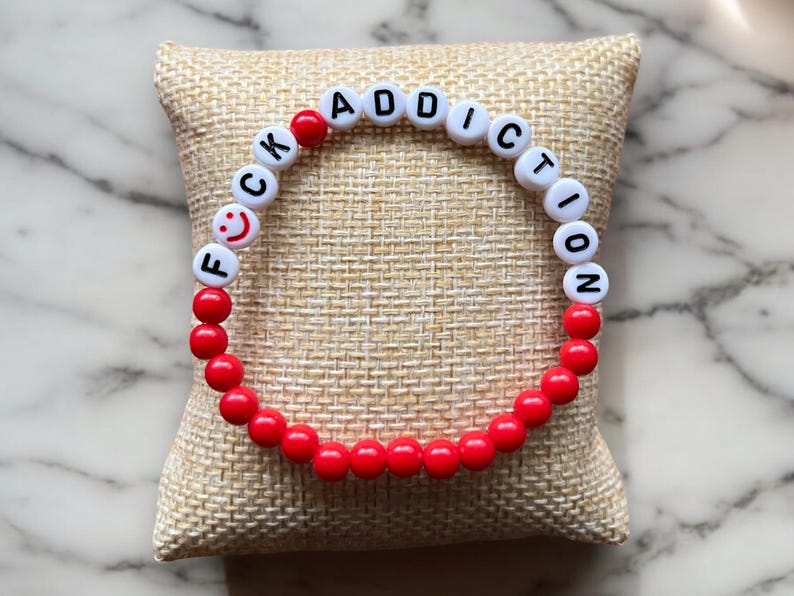 Addiction Awareness Handcrafted Custom Red Beaded Bracelet - Drug Abuse Awareness Recovery Support Gift Red Ribbon Substance Abuse Awareness Fck Addiction