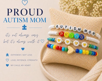 Autism Mom Bracelet | Autism Awareness Gift for Mom | Puzzle Beaded Bracelet | Proud Autism Mama Jewelry