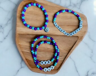 Suicide Awareness Beaded Bracelet - Suicide Prevention Support Semicolon Project Keep Going 988 Suicide Hotline Survivors of Suicide Loss
