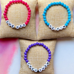 Pride: Pronouns Beaded Bracelet - Respect Gender Pride She Her He Him They Their Xe Female Male Transgender Nonbinary Agender LGBTQ+ Support