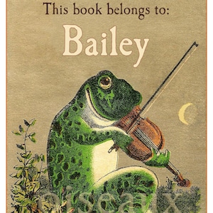 Frog & Violin Bookplates Personalized Book Labels Cute Vintage Book Labels, Unique Baby Shower Gift, Ex Libris image 1