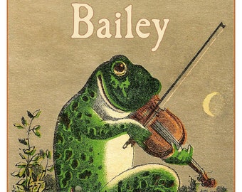 Frog & Violin Bookplates - Personalized Book Labels - Cute Vintage Book Labels, Unique Baby Shower Gift, Ex Libris