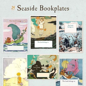 Mixed BLANK Seaside Bookplates - Write in Your Name - Mixed Set of 24 Vintage Book Labels, Baby Shower Gift, Party Favors