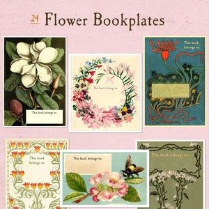 Mixed BLANK Flower Bookplates - Write in Your Name - Set of 24 Vintage Book Labels, Mother&#39;s Day Gift, Book Club, Ex Libris